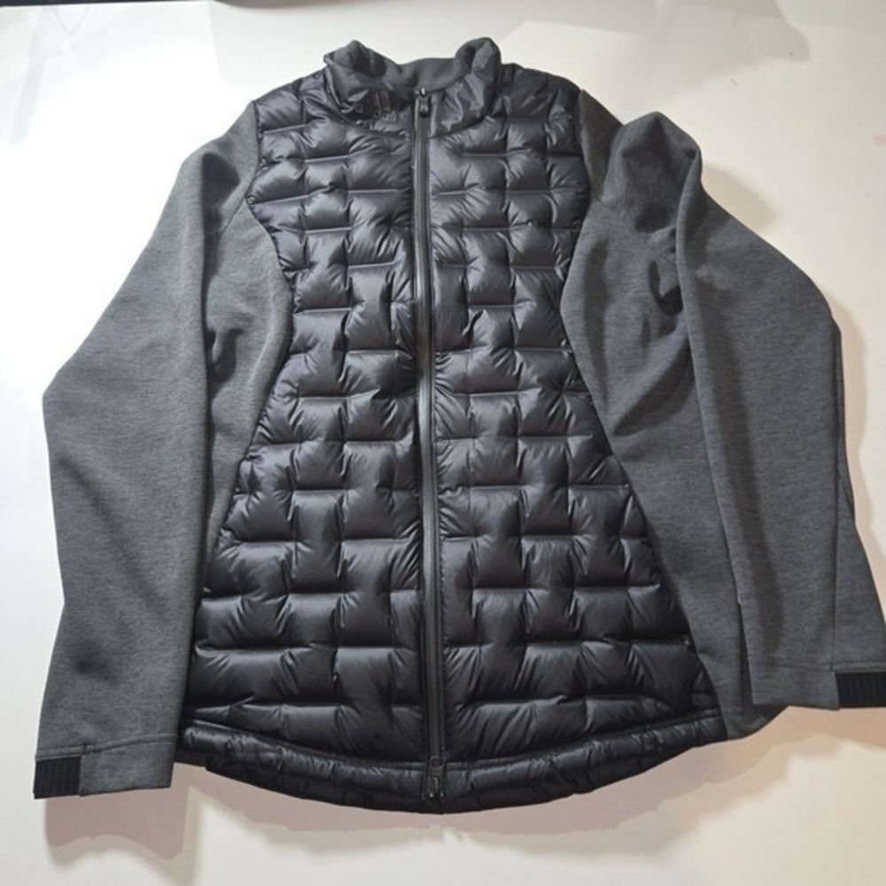 Adidas Frostguard Down Hybrid Golf Jacket Mens Full Zip Puffer Black Grey Large